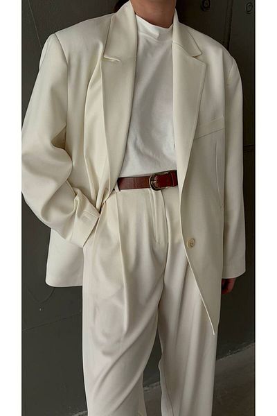 Zey Studio Women's Cream Double Button Detailed Oversize Blazer Jacket