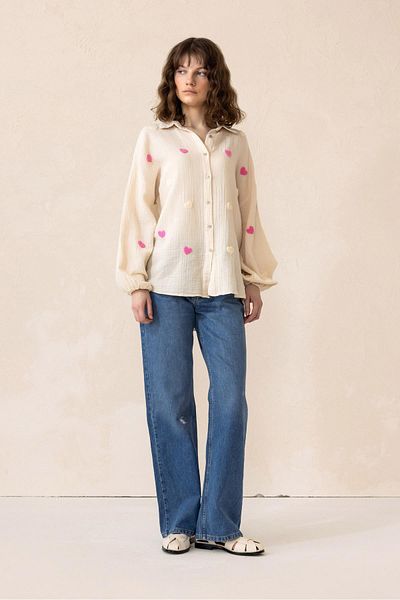 Olcay Cămașă lejeră cu broderie inimă BEIGE 9310