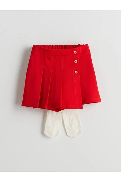 LC Waikiki Lcw Kids Red Elastic Waist Girls Shorts Skirt and Pantyhose 2-Piece