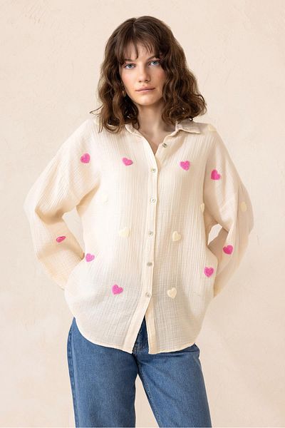 Olcay Cămașă lejeră cu broderie inimă BEIGE 9310