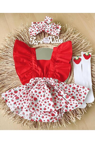 EBRU ÖZÖRGÜCÜ Girl's Salopet Dress Shorts Suit with Marmalada Pattern in Hand