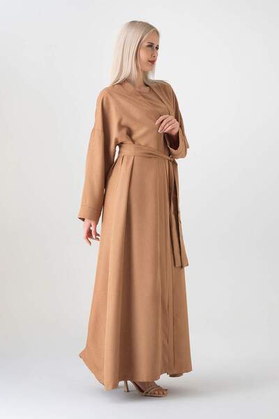 Fashion Showcase Αμάνικο Σετ Kimono Abaya Ferace – Καφέ