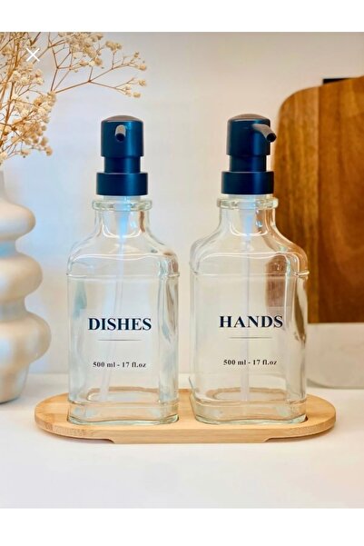 Sillage Home 2-Piece Glass Bamboo Stand 3-Piece Bathroom Kitchen Soap Dish Setix2 500ml