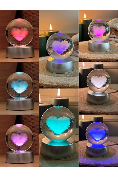 Wolawood Kristal Cam Kar Küresi Kalp Figürlü 3D LED Işıklı Pilli Renk Değişti...