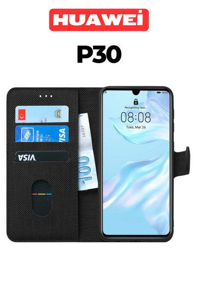 UPEKA Huawei P30 Kılıf Kumaş Desenli Cüzdanlı Standlı Kapaklı Kılıf