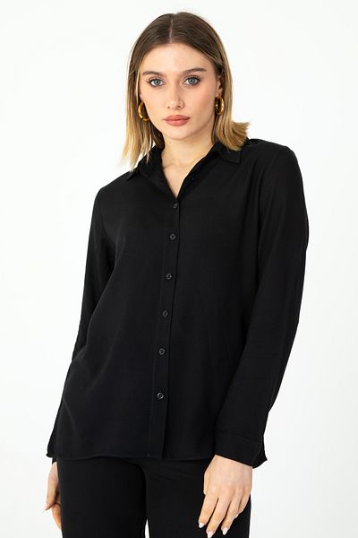 Butik Cămașă neagră din viscoză cu mânecă lungă 1500070 Nuevo