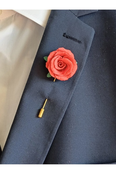 CREATİVESHOP Kırmızı Gül Damat Yaka İğnesi, Düğün Aksesuarı, Yaka Çiçeği