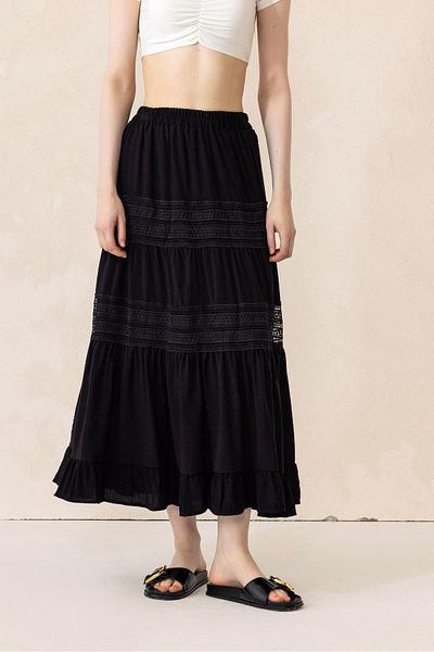 Olcay Spitzenrock mit elastischer Taille, SCHWARZ 7061