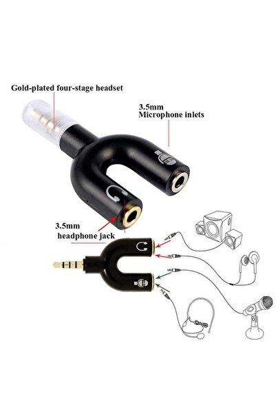 Derwell Kulaklık Mikrofon Birleştirici Adaptör 3.5mm Kablo Çevirici Ayırıcı Aparat Çift Çıkışlı Ayırıcı