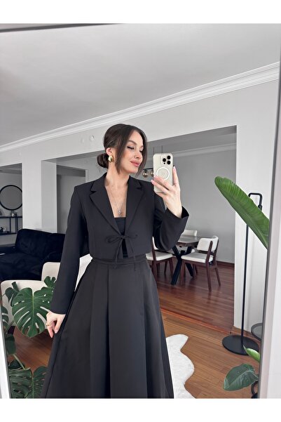 TUBA İNAN Double Breasted Crop Blazer Women's Jacket