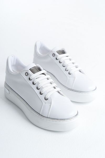 Joy Woman Pantofi sport pentru femei cu talpă ortopedică cu șireturi MINA - BT alb/argintiu