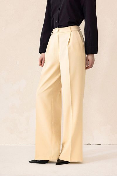Olcay Palazzo-Hose mit hoher Taille und weitem Bein CREME 7577
