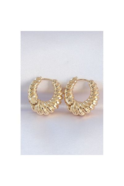 Skygo Brass Gold Color Serrated Detail Curved Hoop Earrings - Tj-Bkp8972