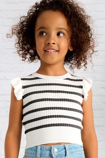 MAYORAL Striped Sleeves Ruffled Badi - Ecru
