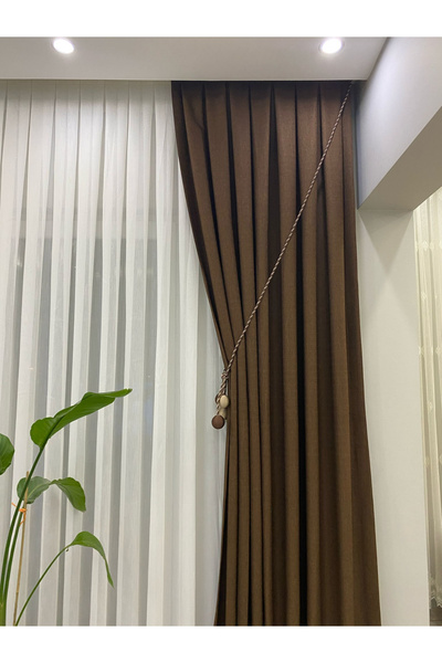 İNCİLİFE Koyu Kahverengi Keten Fon Perde – 1/3 Sık Pileli, Modern Ve Dökümlü ...
