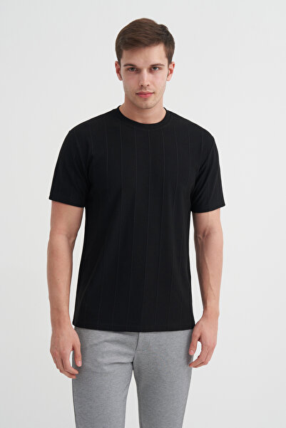 Cazador Erkek Cazador Yazlık Regular Fit Rahat Kesim Özel Çizgili Bisiklet Yaka Likralı Triko Örme T-Shirt