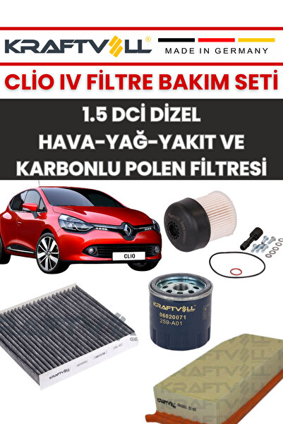 Renault Clio 4 2012 Sonrası Renault Clio IV 1.5 DCI Dizel Periyodik Bakım ve Filtre Seti (Hava + Yağ + Yakıt + Karbonlu Polen)