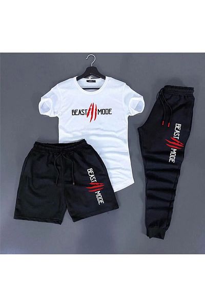 YOHO SPORT 3-Piece Unisex Combination Smile Printed T-shirt, Shorts and Sweatpants Combination
