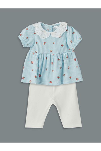 LC Waikiki Lcw Floral Ruffle Girls' Blouse and Leggings 2-Piece Fast Fashion