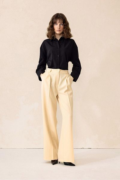 Olcay Palazzo-Hose mit hoher Taille und weitem Bein CREME 7577