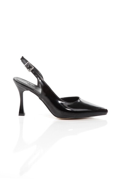 Modabuymus Konnyy Black Patent Leather Stiletto Side Open Heeled Shoes
