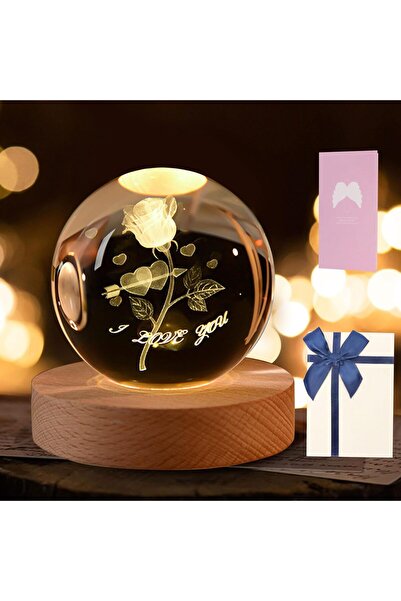 Wolawood I Love You Kristal Cam Kar Küresi 3D LED Işıklı Dekor Lamba USB Ahşa...