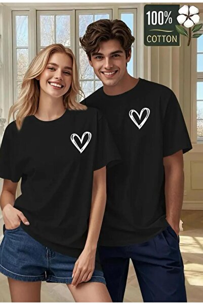 woonkey Set de 2 tricou alb supradimensionat cu imprimeu de cuplu de îndrăgos...
