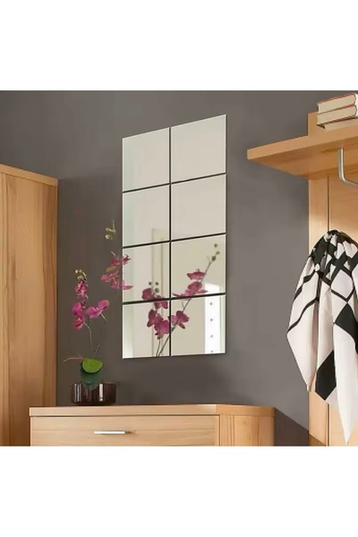 ipeksi pleksi Dekoratif Pleksi Ayna Kendinden Yapışkanlı Kare (gümüş ) 20x20 4 Adet