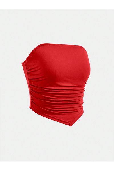 meren like your style Red Shirred Strapless Top Crop
