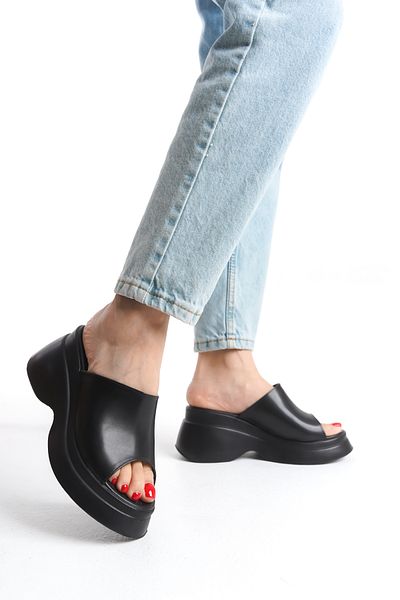Limeo Ψηλή πλατφόρμα Wedge Heel Μονό Μεγάλο Κορδέλα Δέρμα Καλοκαιρινές Γυναικείες Παντόφλες Σανδάλια Παπούτσια