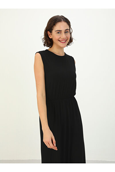 Refka Natural Fabric Elastic Waist Sleeveless Dress - Black - Benin