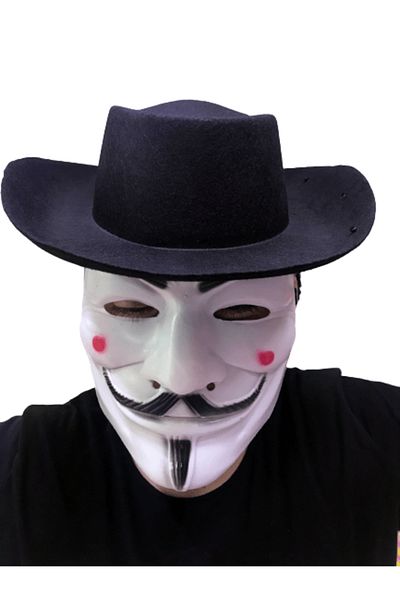 doremodam Black Perforated Children's Hat and Mask, Vendetta Model - 52824-1453
