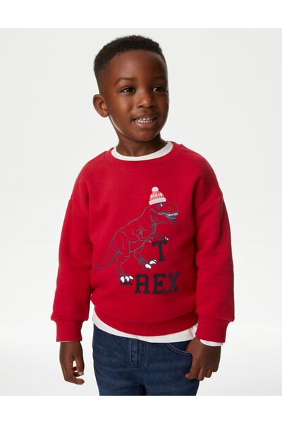 Marks & Spencer Yılbaşı Temalı Yuvarlak Yaka Sweatshirt 2-7 Yaş