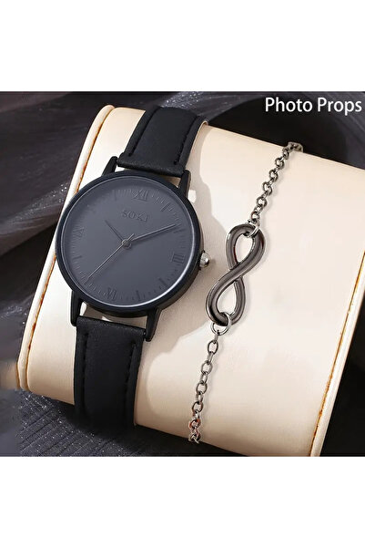 M SMİLE SİYAH KADIN KOL SAAT SETİ. SAAT BİLEKLİK SONSUZLUK BİLEKLİĞİ