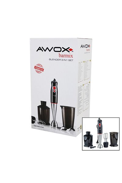 STOREMAX مجموعة خلاط AWOX BARMIX 3IN1 من Svticaret، مجموعة خلاط فولاذية مكونة من قطعتين، شفرة فولاذية روندو