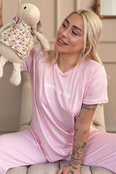 Pijamaevi Pink Spring Print Short Sleeve Marlenka Women's Pajamas Set