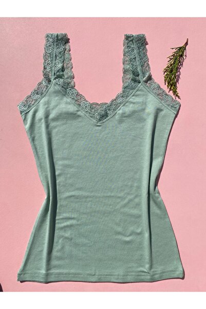 LEYNA BUTİK Βαμβακερό ύφασμα Modal Lace Strap V-Neck Box Συσκευασία 4 τεμαχίων Γυναικείο εσώρουχο σε χρώμα δέρμα, λευκό, πράσινο, πούδρα