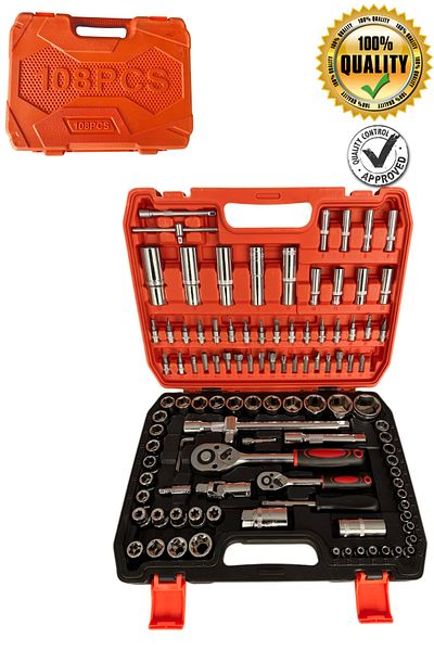 RAXTOR Full Professional 108 Piece Master Socket Set Shiny Cv-2 Steel Socket Set