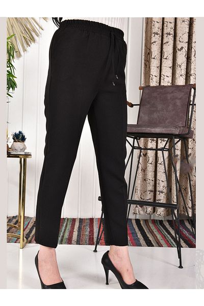Boi Women's Capris Elastic Waist Carrot Cut Crepe Fabric Pants -Unisex Wear Out Straight Basic Black Pants