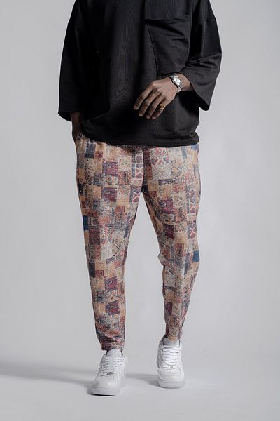 Superbluemexico Men's Ethnic Patterned Elastic Baguette Trousers