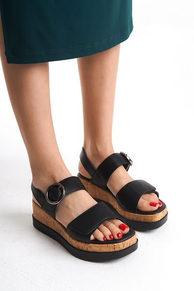 Limeo Velcro High Platform Wedge Cork Heel Wooden Look Skin Summer Women's Sandals Shoes