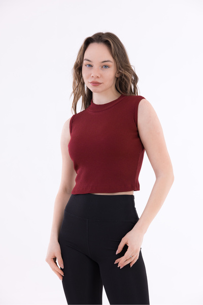 KHAB PREMİUM Kadın Sıfır Kol Bisiklet Yaka Fitilli Crop