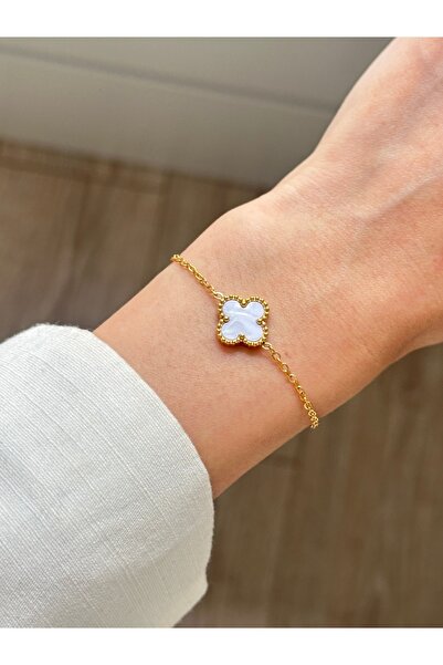 YOUES JEWELRY 316l Çelik Yonca Bileklik Kadın Bileklik Tek Yoncalı Çift Taraflı Bileklik