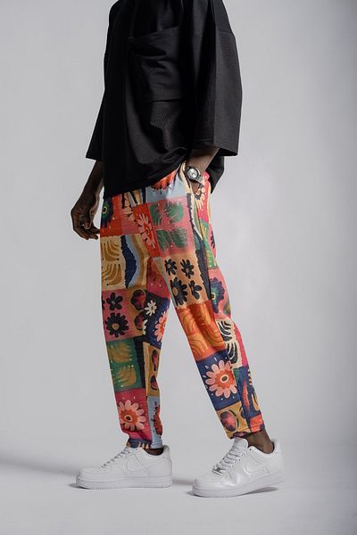 Superbluemexico Men's Ethnic Patterned Elastic Baguette Trousers