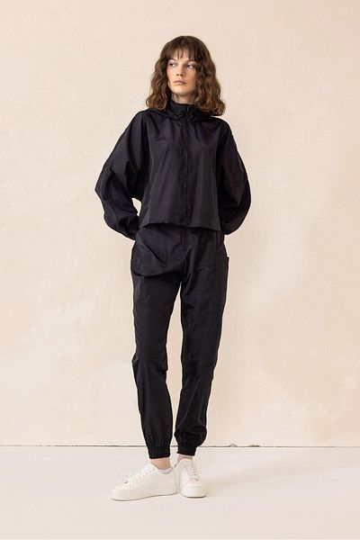 Olcay Hooded Bat Sleeve Sports Suit Black 9276-Tk