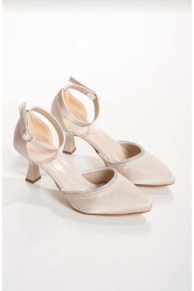 FİYANA SHOES Elegant Evening Shoes with Stones on the Front Satin Material