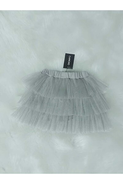 canicho Kız Çocuk Gri  Fırfırlı Astarlı Tül Tütü Etek