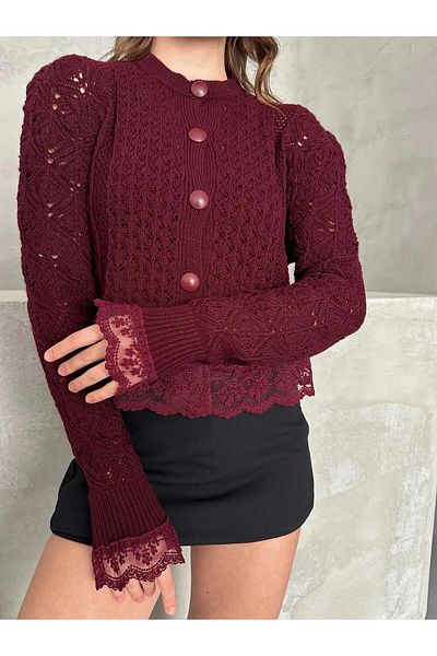 asur boutique Asur Boutique Women's Lace Detailed Cardigan - Inside Shows Buttoned