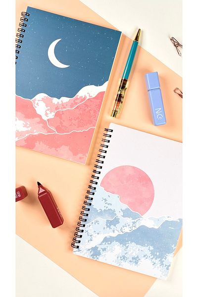 Apeirona 2 Notebooks - Steel Spiral - Unlined - A5 - Total 180 Pages - Thick Paper
