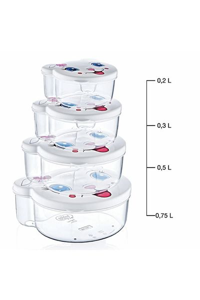HOBBY LİFE Zoo Set of 4 Cat Patterned Storage Containers - Bpa Free
